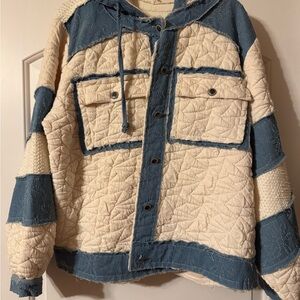 POL Blue and Cream Quilted Jacket